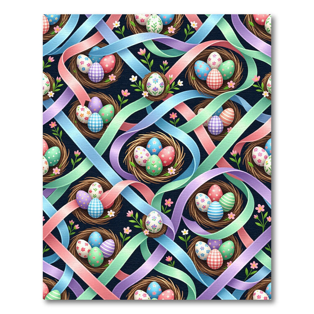 Whimsical Floral Easter Egg Ribbon Tapestry Rug