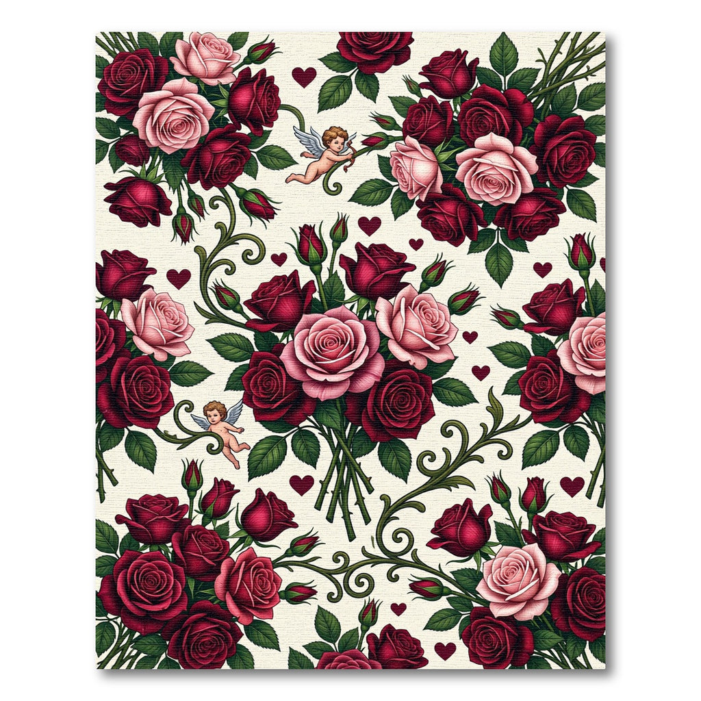 Crimson Pink Roses Cupid Heart Vine Rug