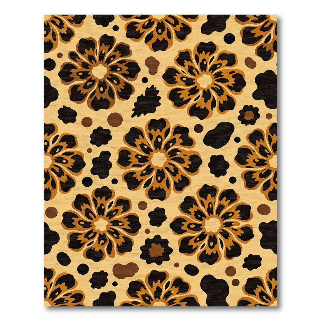 Golden Brown Floral Animal Print Rug