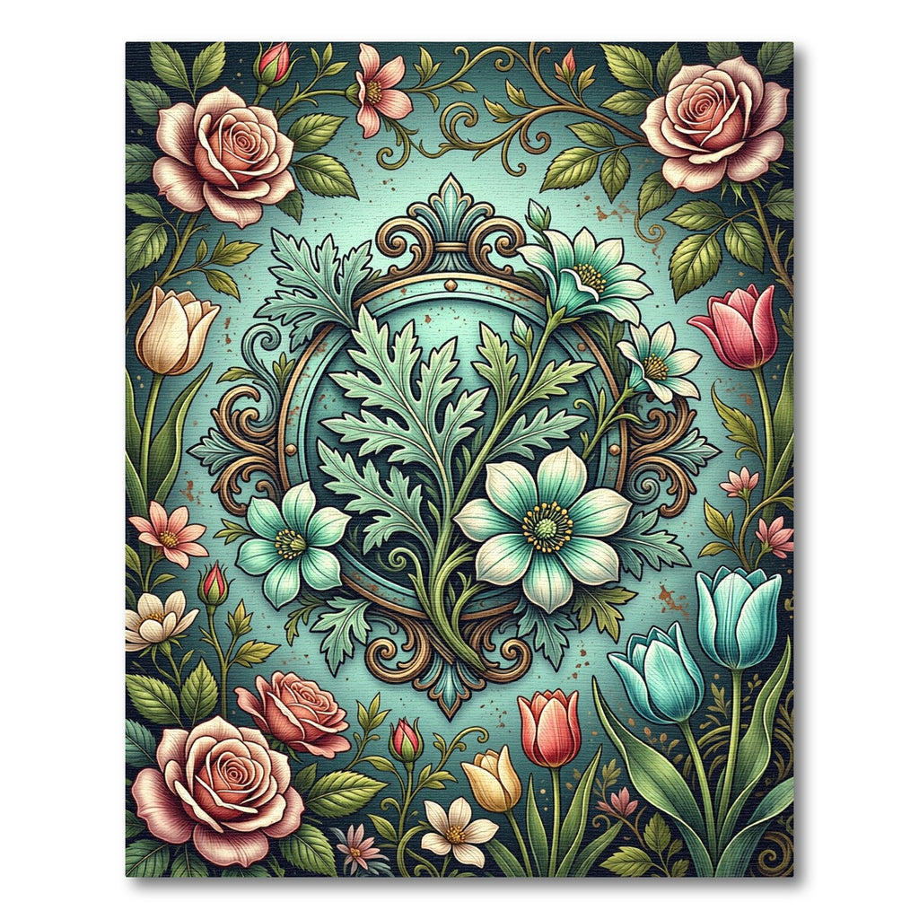 Sage Floral Medallion Antique Rose Bloom Rug