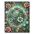 Sage Floral Medallion Antique Rose Bloom Rug