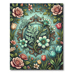 Sage Floral Medallion Antique Rose Bloom Rug