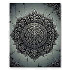 Ornate Charcoal Filigree Silver Medallion Rug