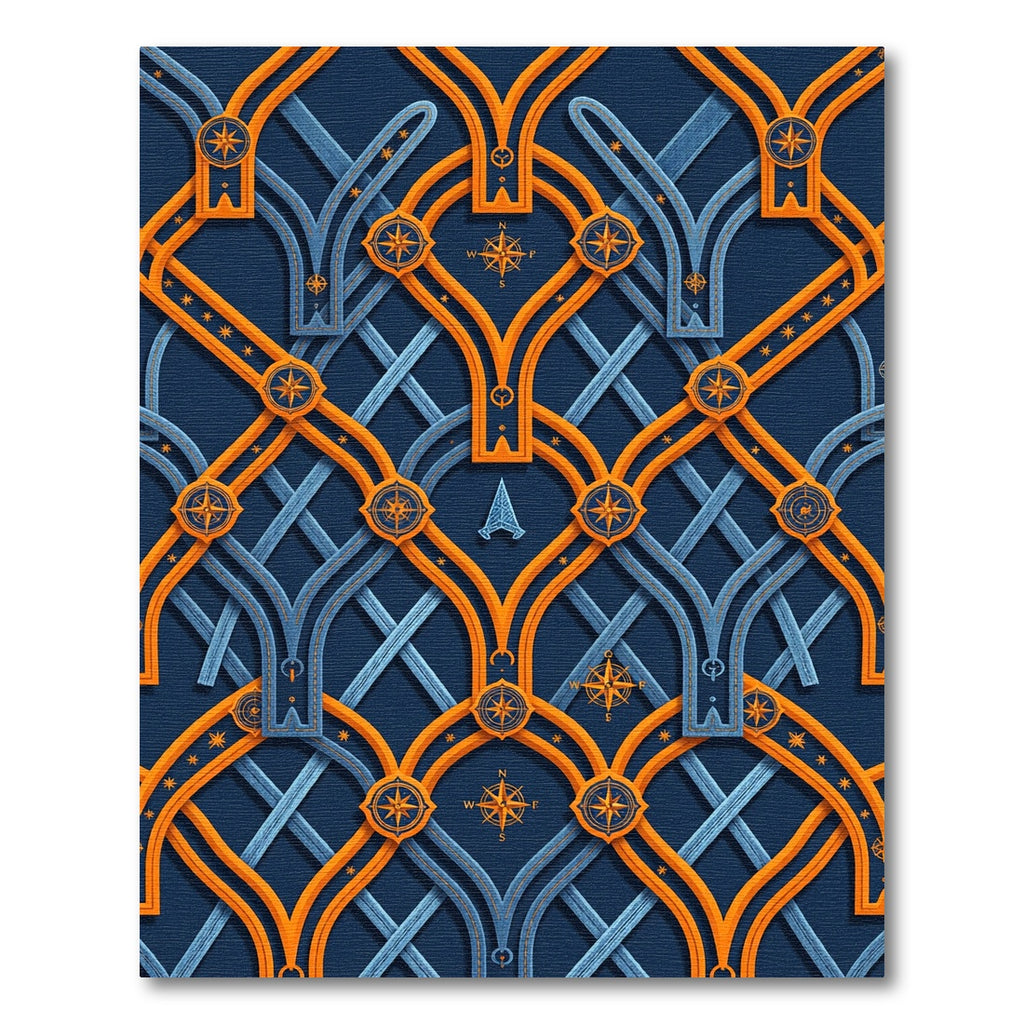 Golden Navigation Compass Geometric Navy Area Rug