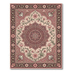 Burgundy Pink Floral Medallion Scrollwork Rug