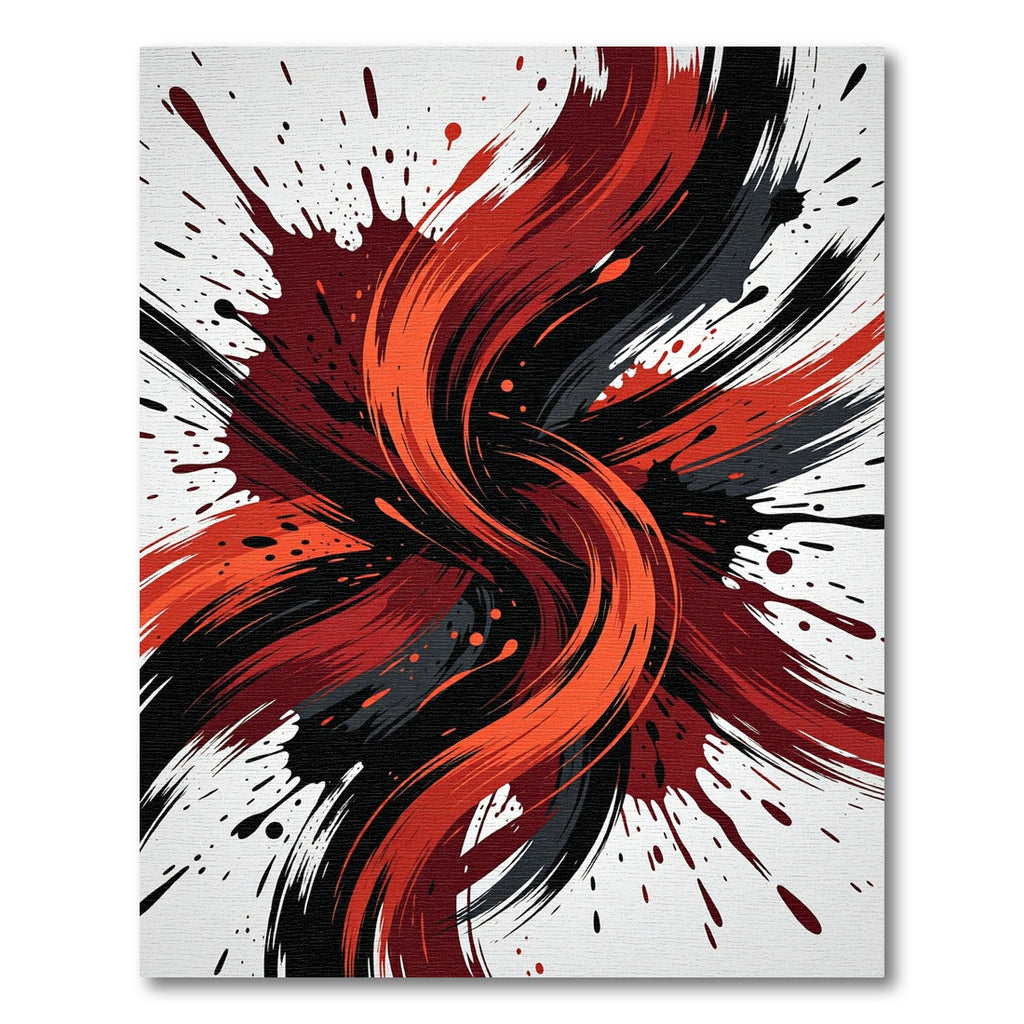 Dynamic Red and Black Abstract Swirl Rug