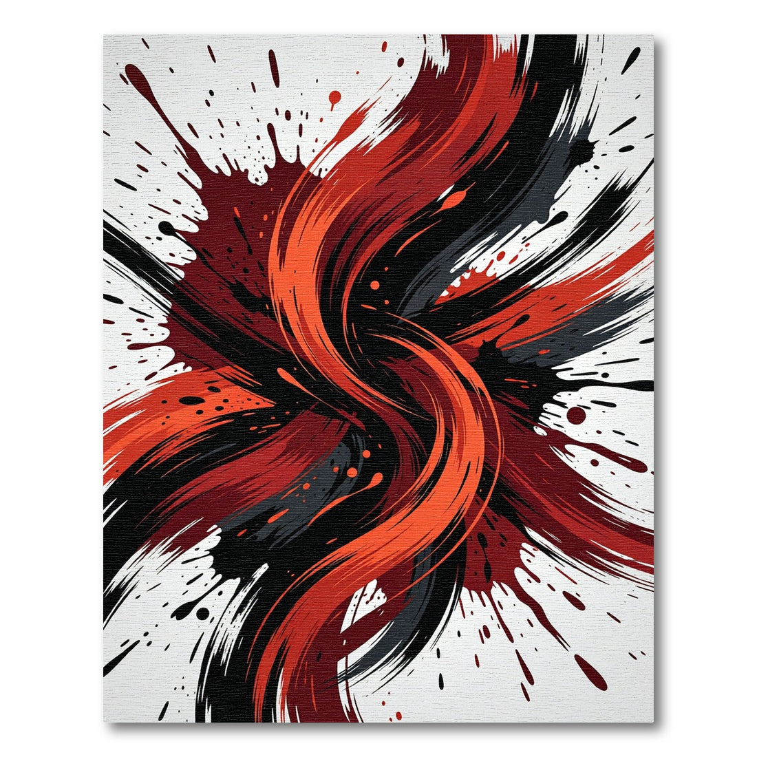 Dynamic Red and Black Abstract Swirl Rug