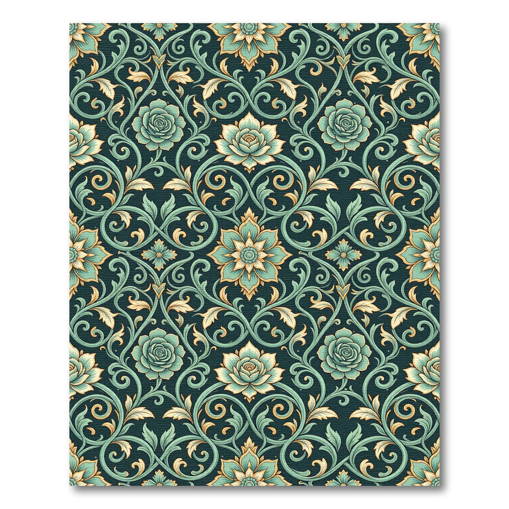 Teal Floral Scrollwork Background Rug