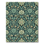 Teal Floral Scrollwork Background Rug