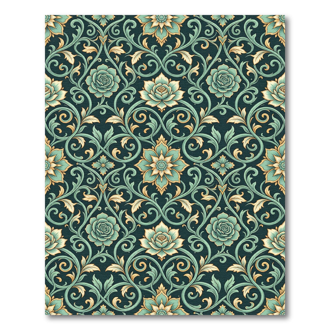 Teal Floral Scrollwork Background Rug