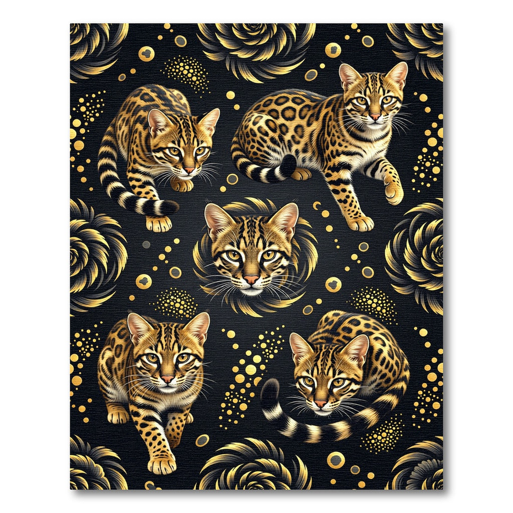 Elegant Leopard Cats Golden Floral Rug