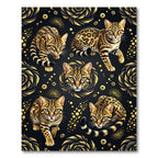 Elegant Leopard Cats Golden Floral Rug