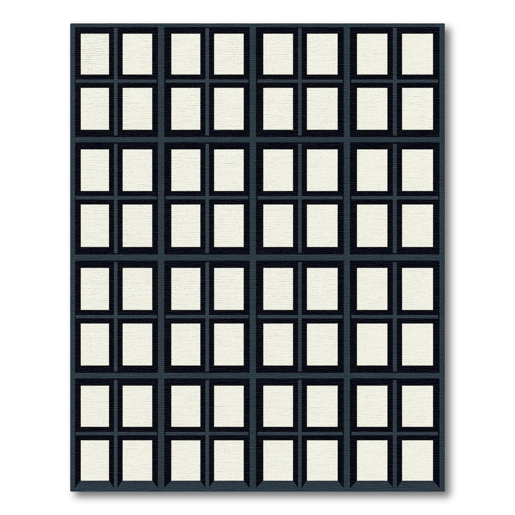 Dark Slate Grid Composition Squares Rug