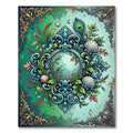 Vibrant Emerald Peacock Seashell Scrollwork Rug