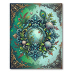 Vibrant Emerald Peacock Seashell Scrollwork Rug