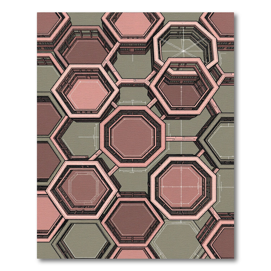 Salmon Pink Geometric Octagon Weave Rug