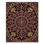 Ornate Crimson Gold Scrollwork Rug