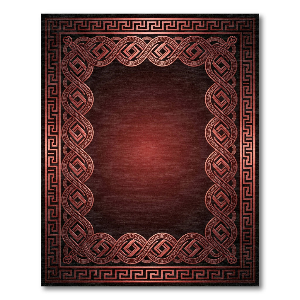 Crimson Intertwined Geometric Border Rug