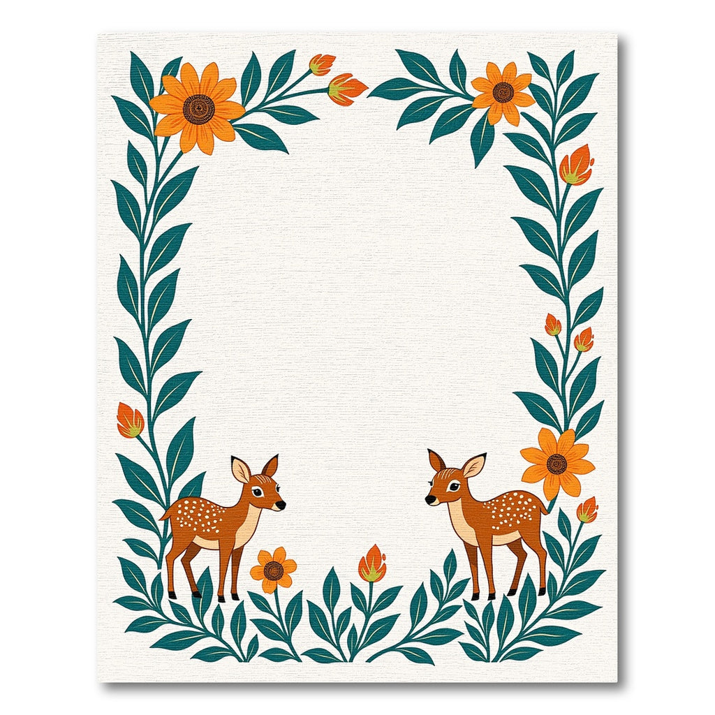 Whimsical Fawns Orange Floral Border Rug