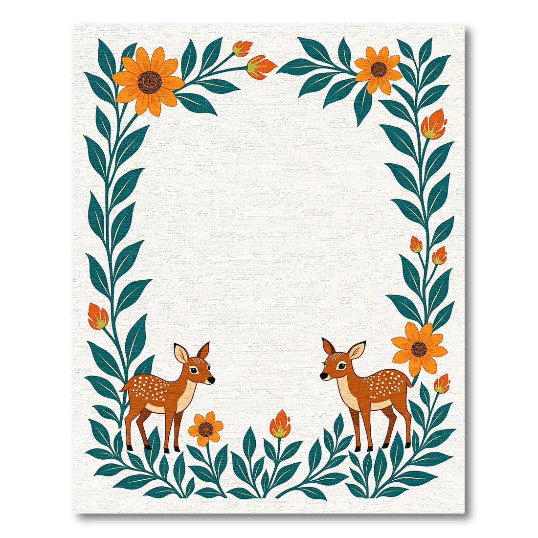 Whimsical Fawns Orange Floral Border Rug