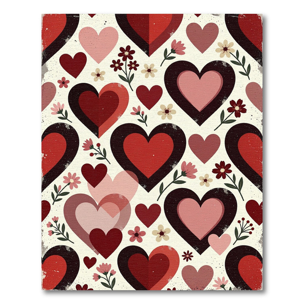 Retro Romantic Heart and Floral Meadow Rug