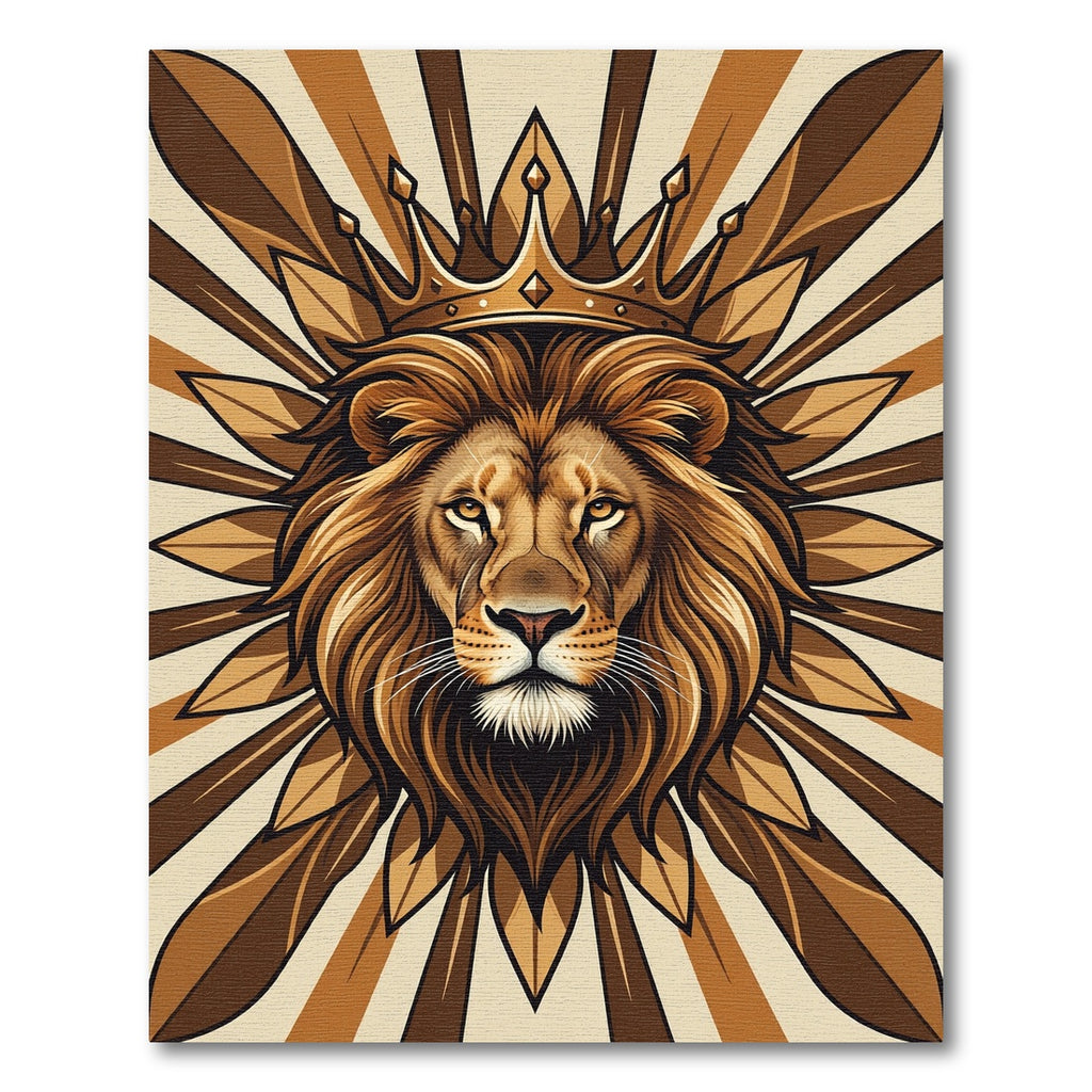 Regal Golden Lion Crown Statement Art Rug