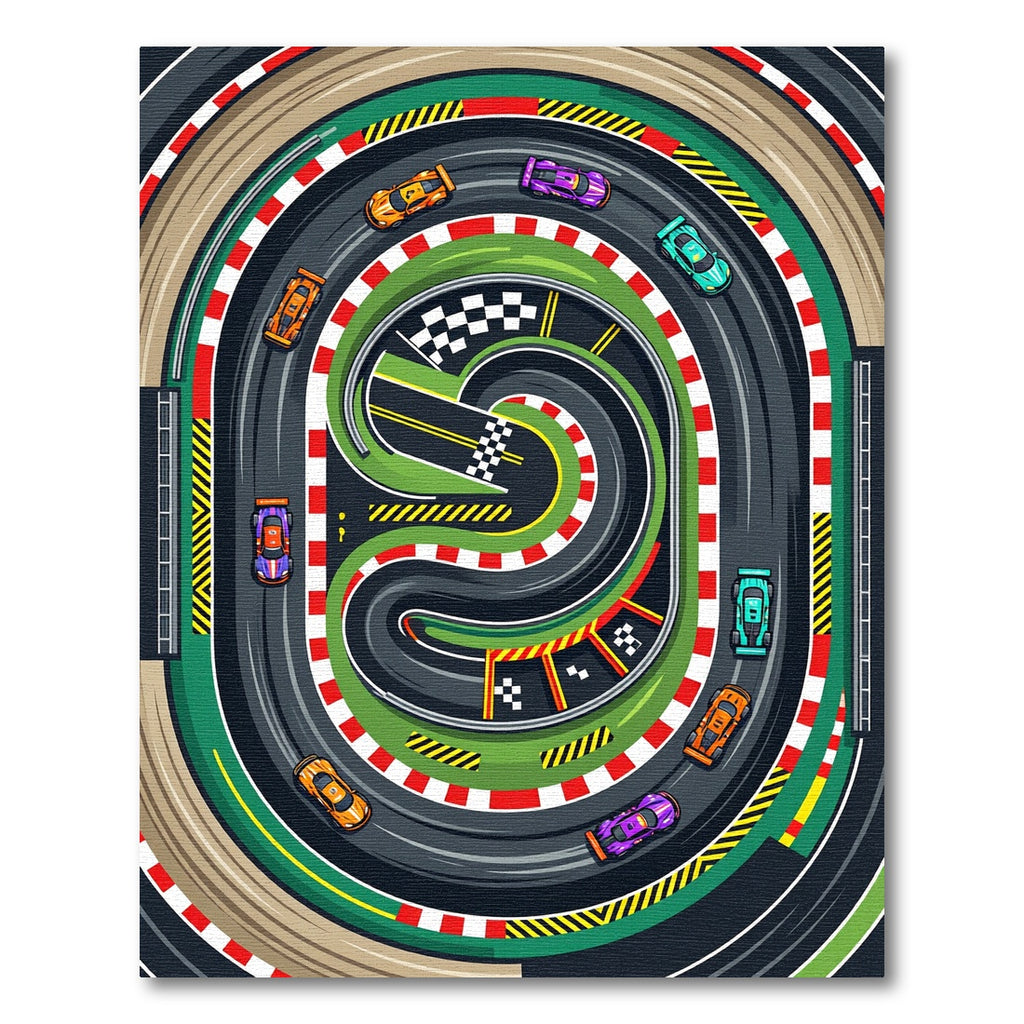 Vibrant Retro Race Car Track Rug