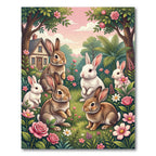 Whimsical Pastel Meadow Bunny Garden Rug