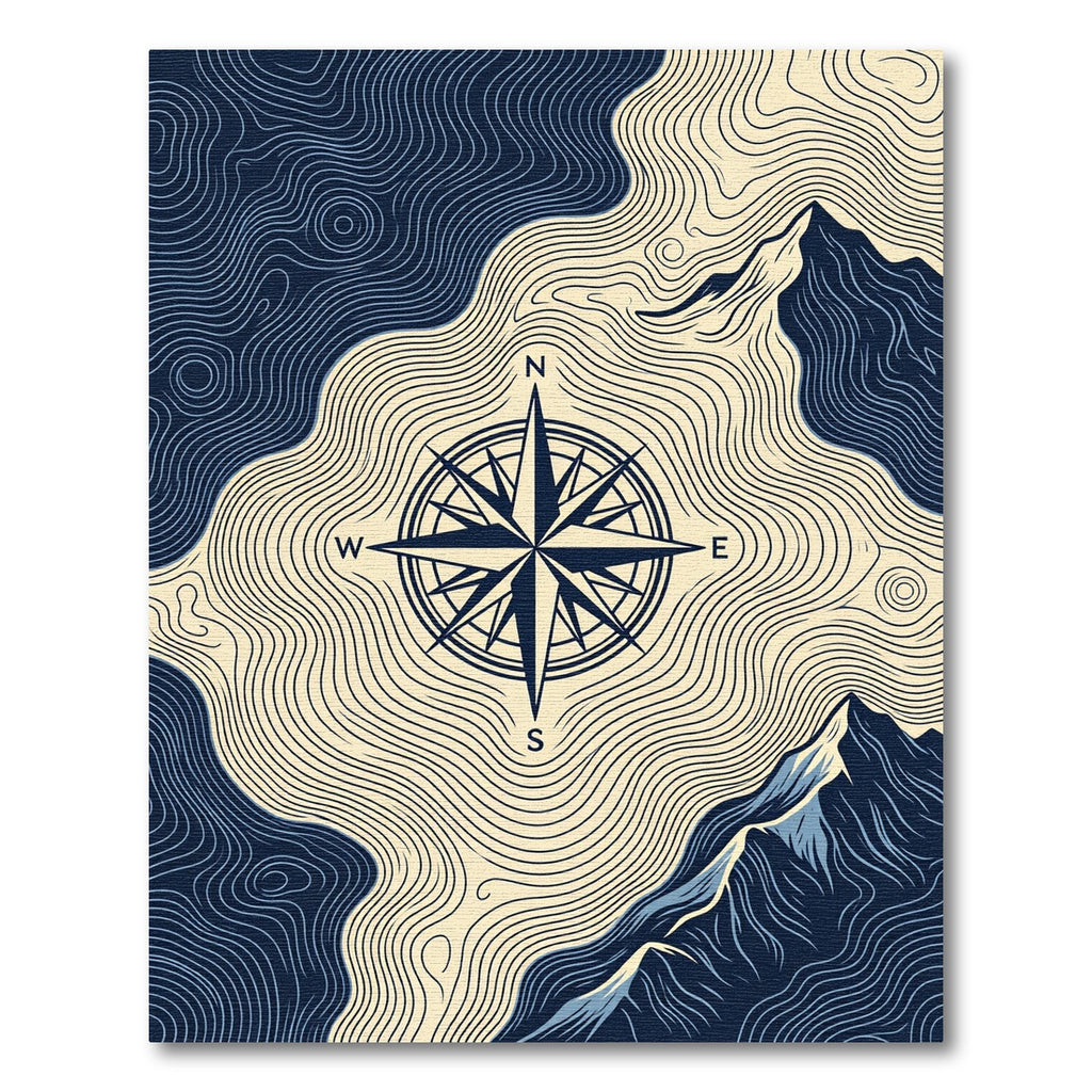Navy Topographic Compass Mountain Art Rug