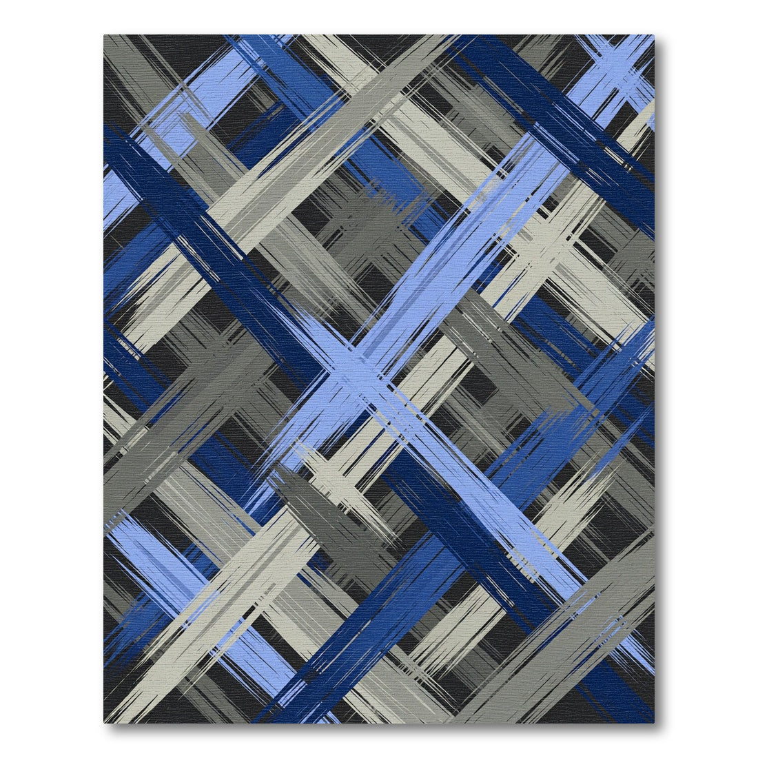 Abstract Blue Gray Plaid Brushstrokes Rug
