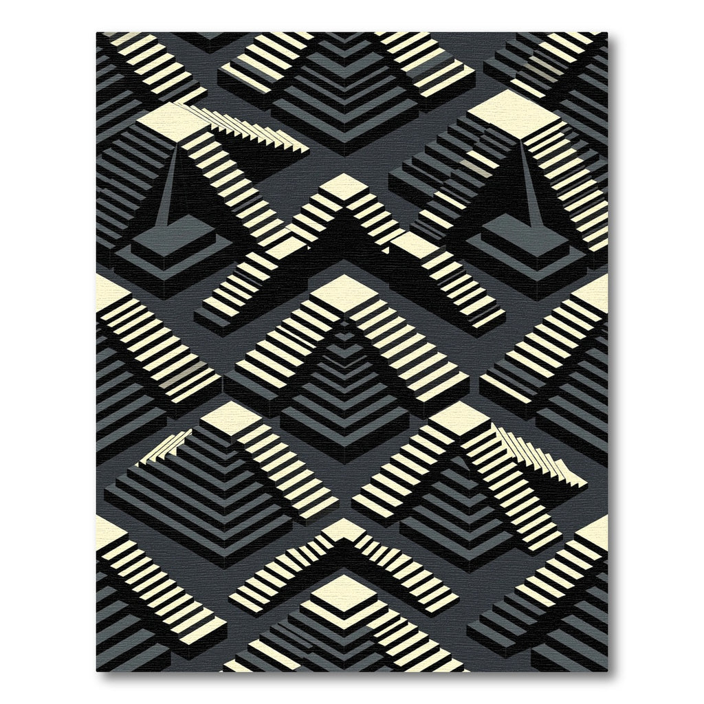 Monochrome Geometric Stairway Illusion Rug