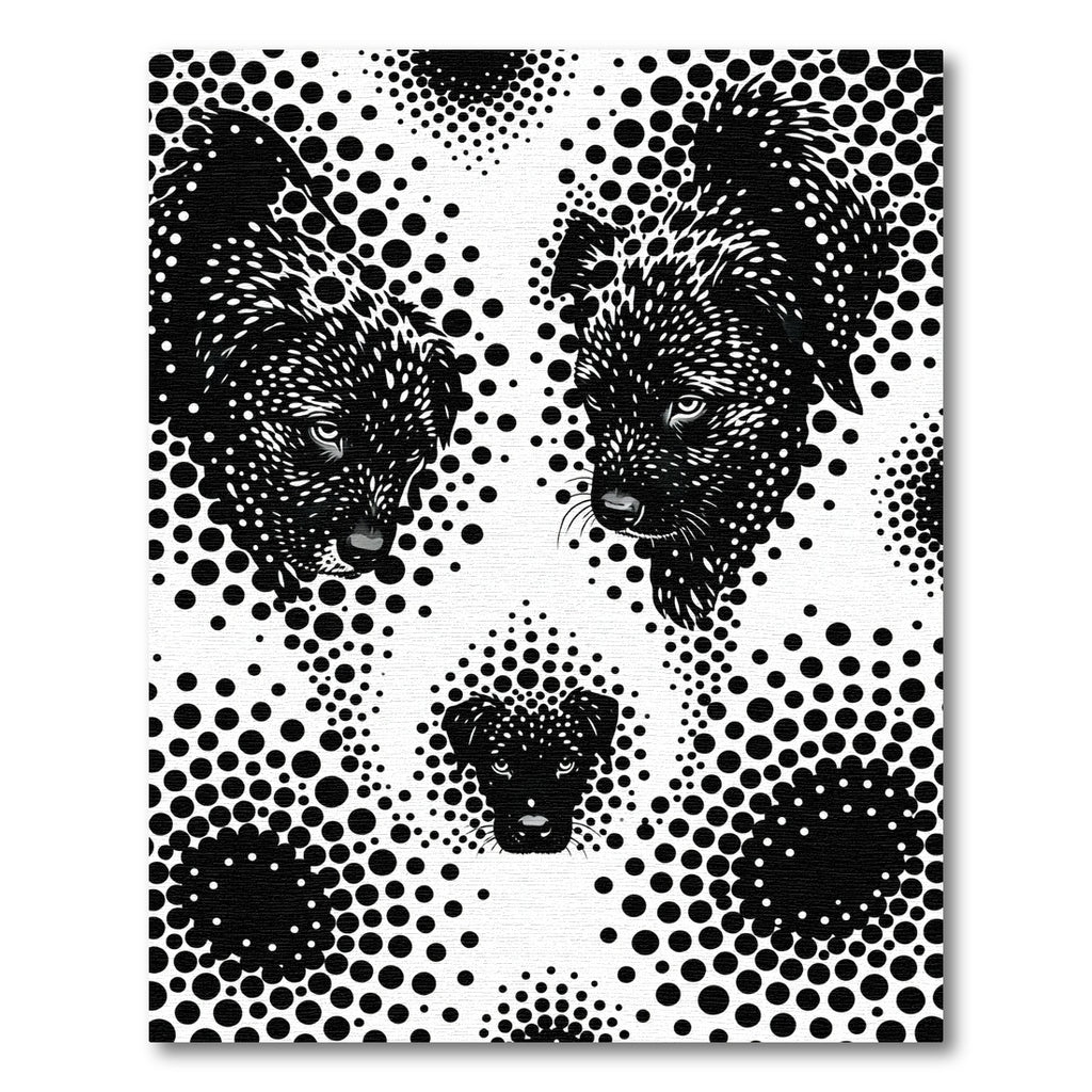 Black White Dog Halftone Dot Composition Rug