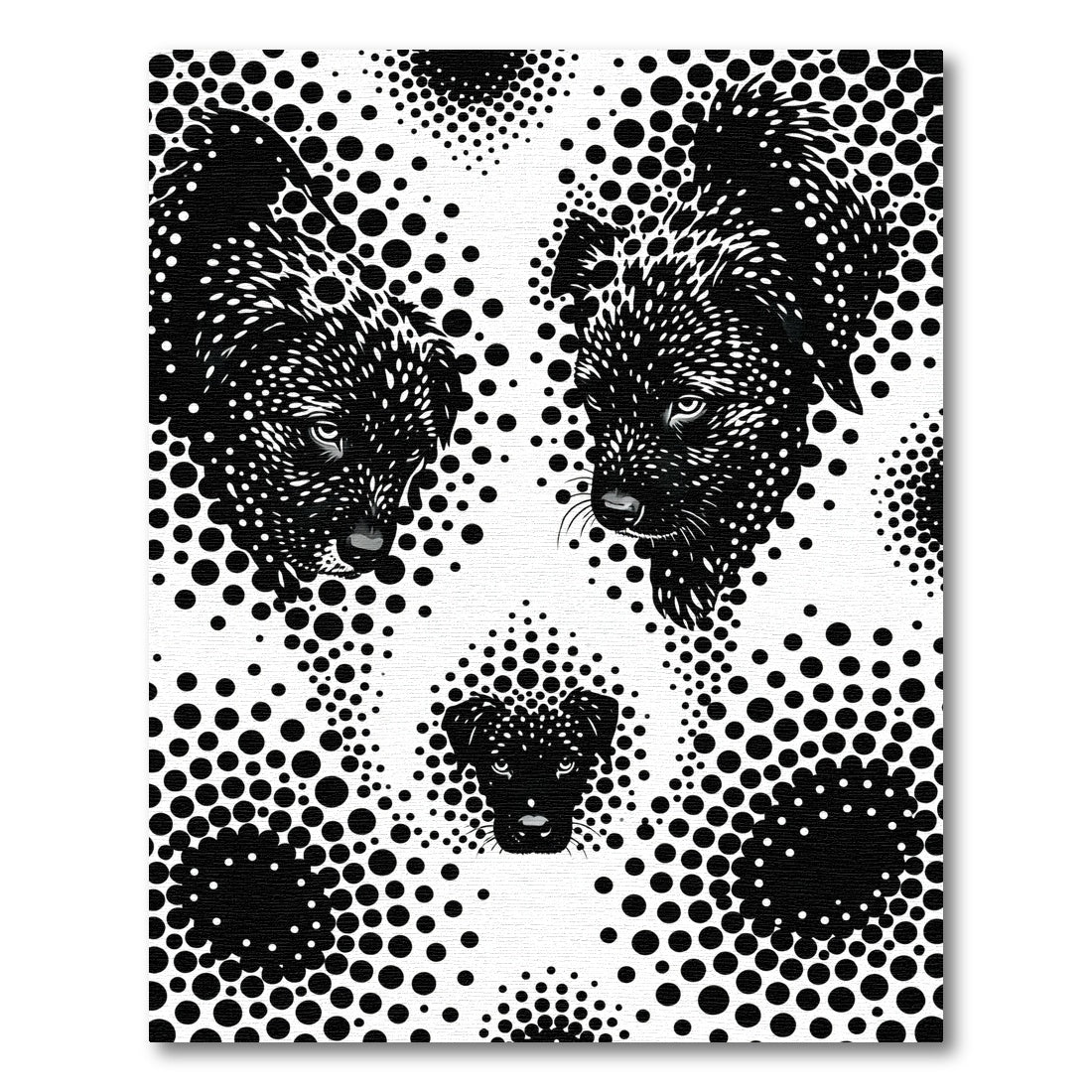 Black White Dog Halftone Dot Composition Rug