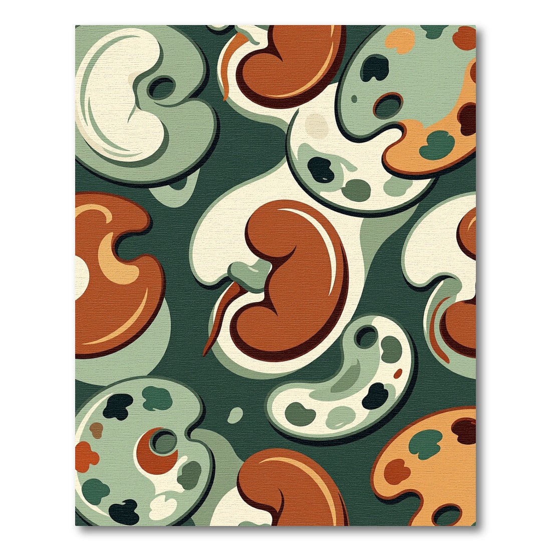 Retro Olive Orange Abstract Kidney Shape Art Rug