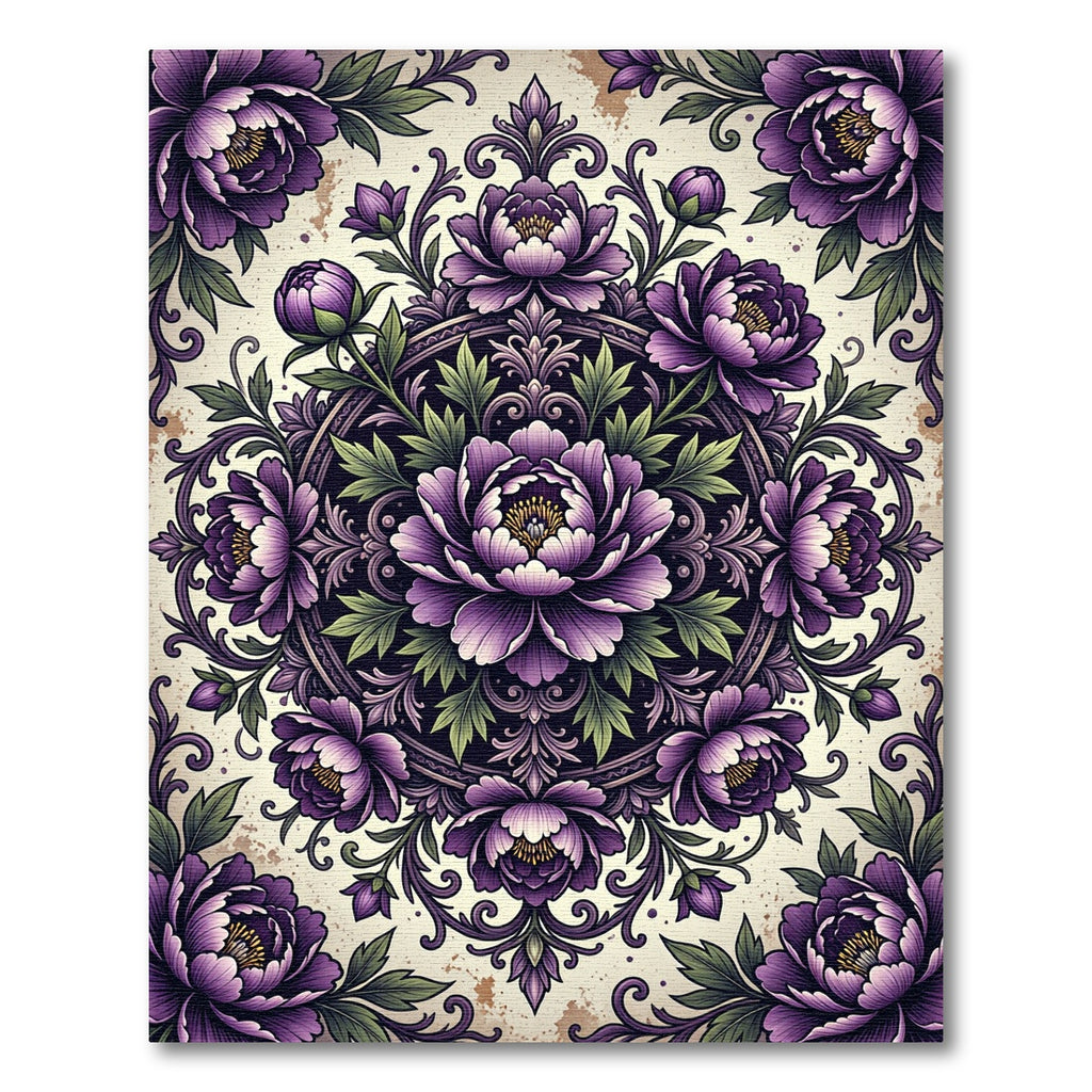 Royal Purple Peony Floral Mandala Rug