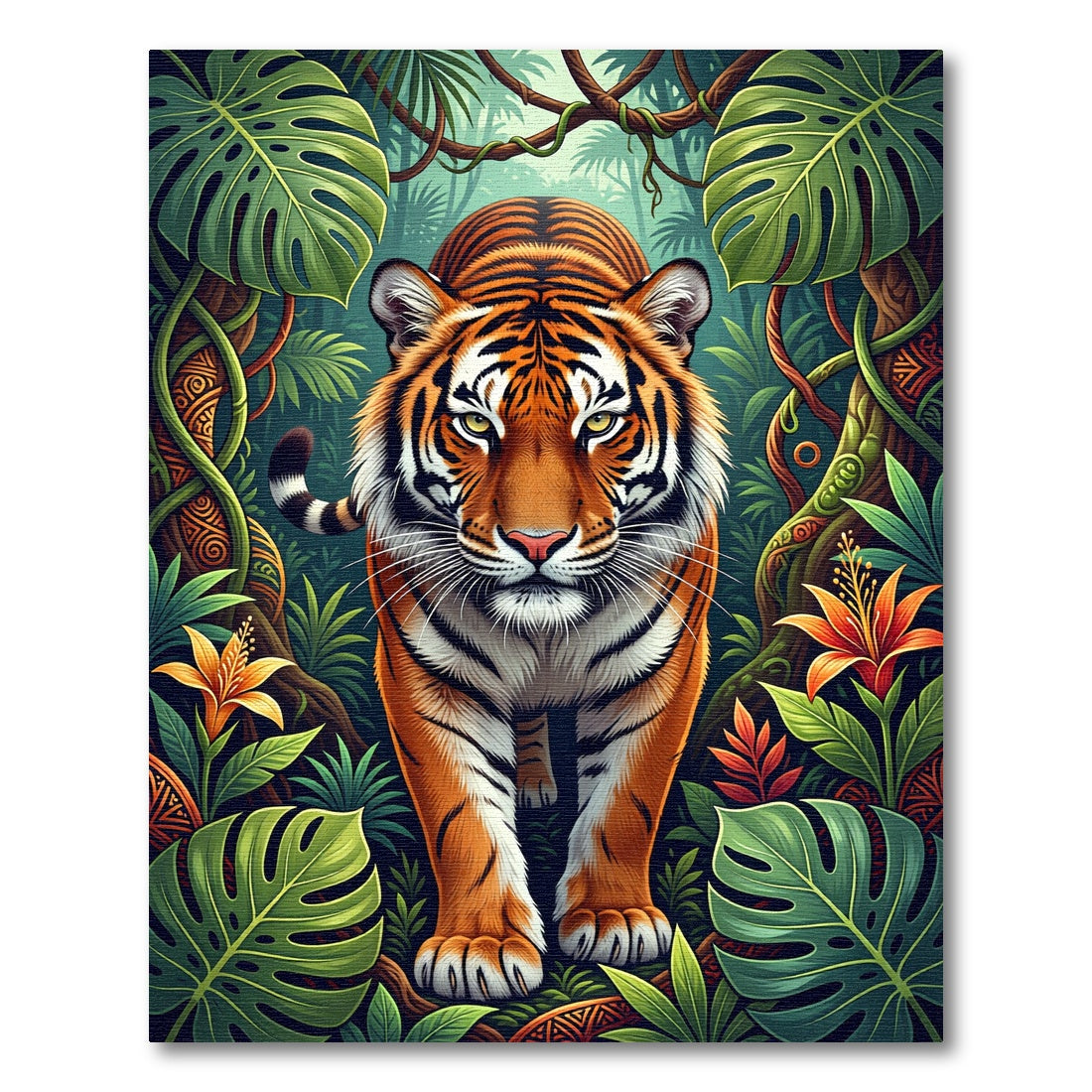 Vibrant Tiger Tropical Jungle Foliage Rug