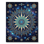 Celestial Gold Starry Blue Mandala Rug