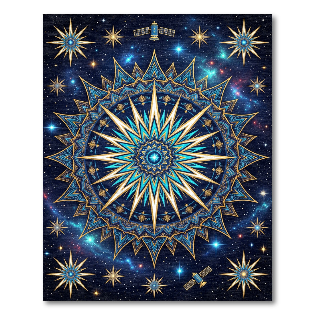 Celestial Gold Starry Blue Mandala Rug