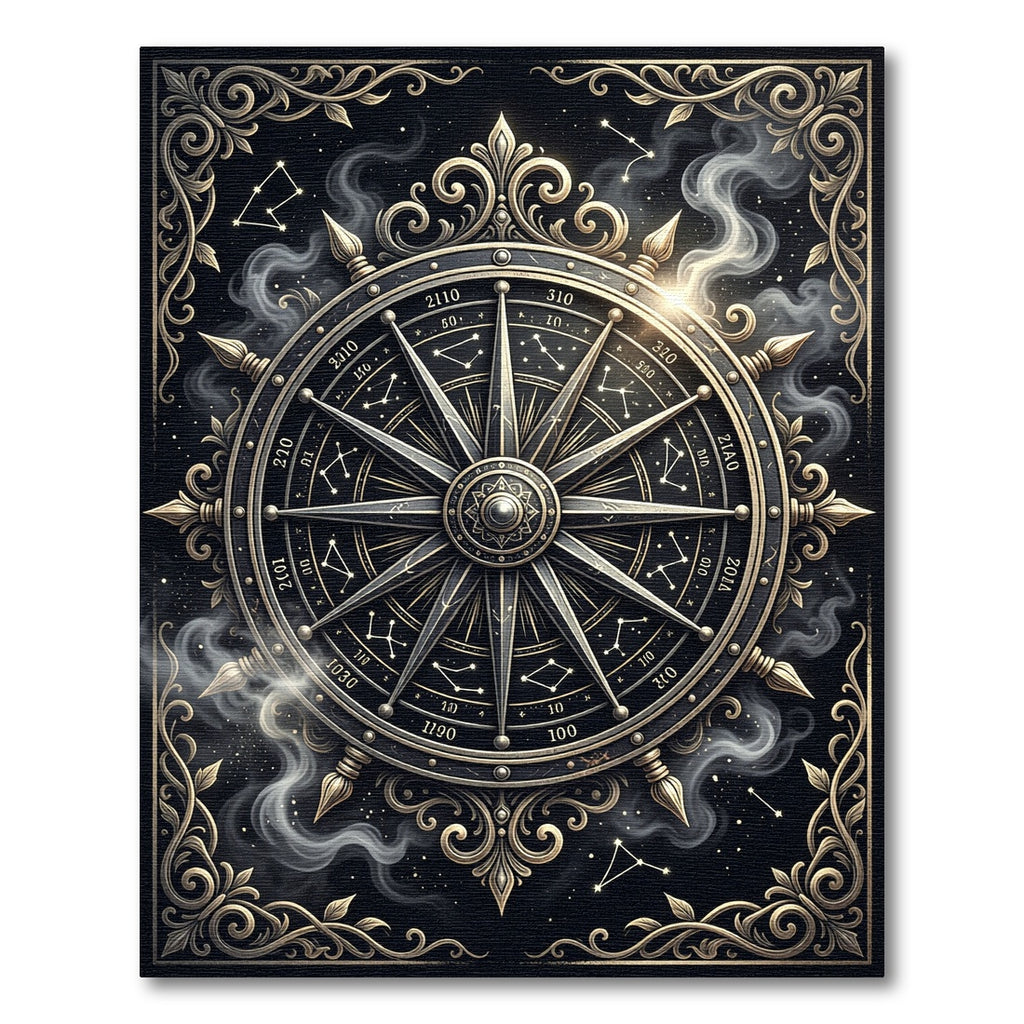 Celestial Golden Compass Zodiac Medallion Rug