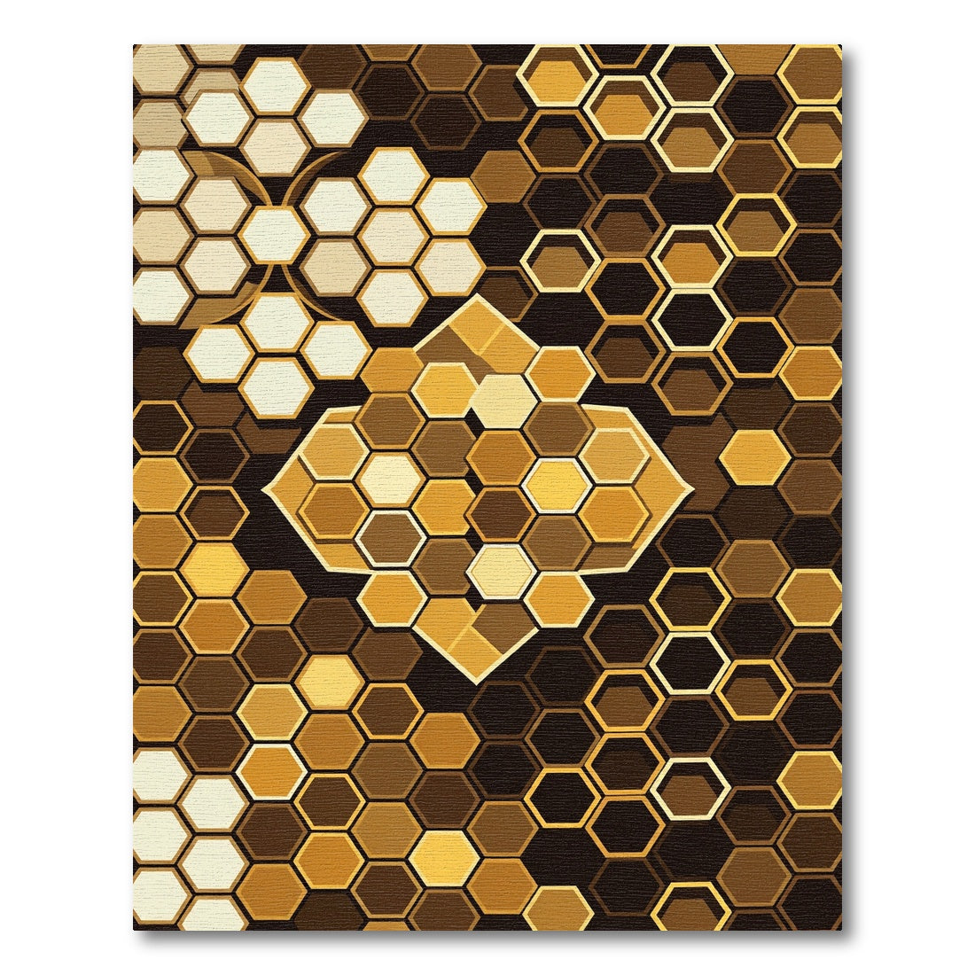 Golden Hexagonal Geometric Honeycomb Rug