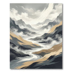 Abstract Gray and Golden Mountain Landscape Rug