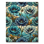 Coastal Blue Poppy Sea Wave Art Rug