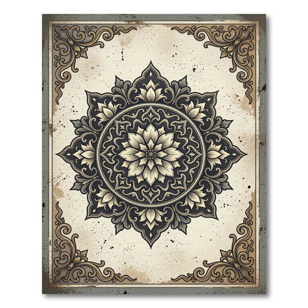Vintage Antique Cream Floral Medallion Rug