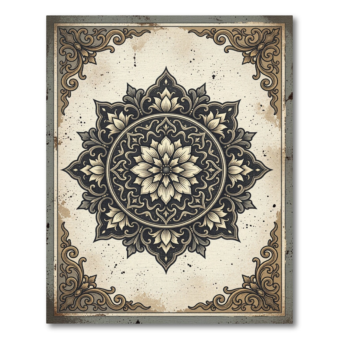 Vintage Antique Cream Floral Medallion Rug