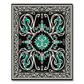 Black Cream Teal Arabesque Scroll Rug