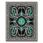 Black Cream Teal Arabesque Scroll Rug