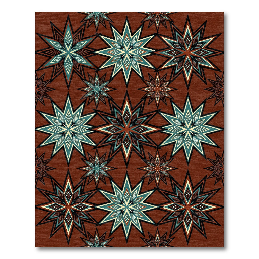 Abstract Starburst Teal and Red Harmony Rug