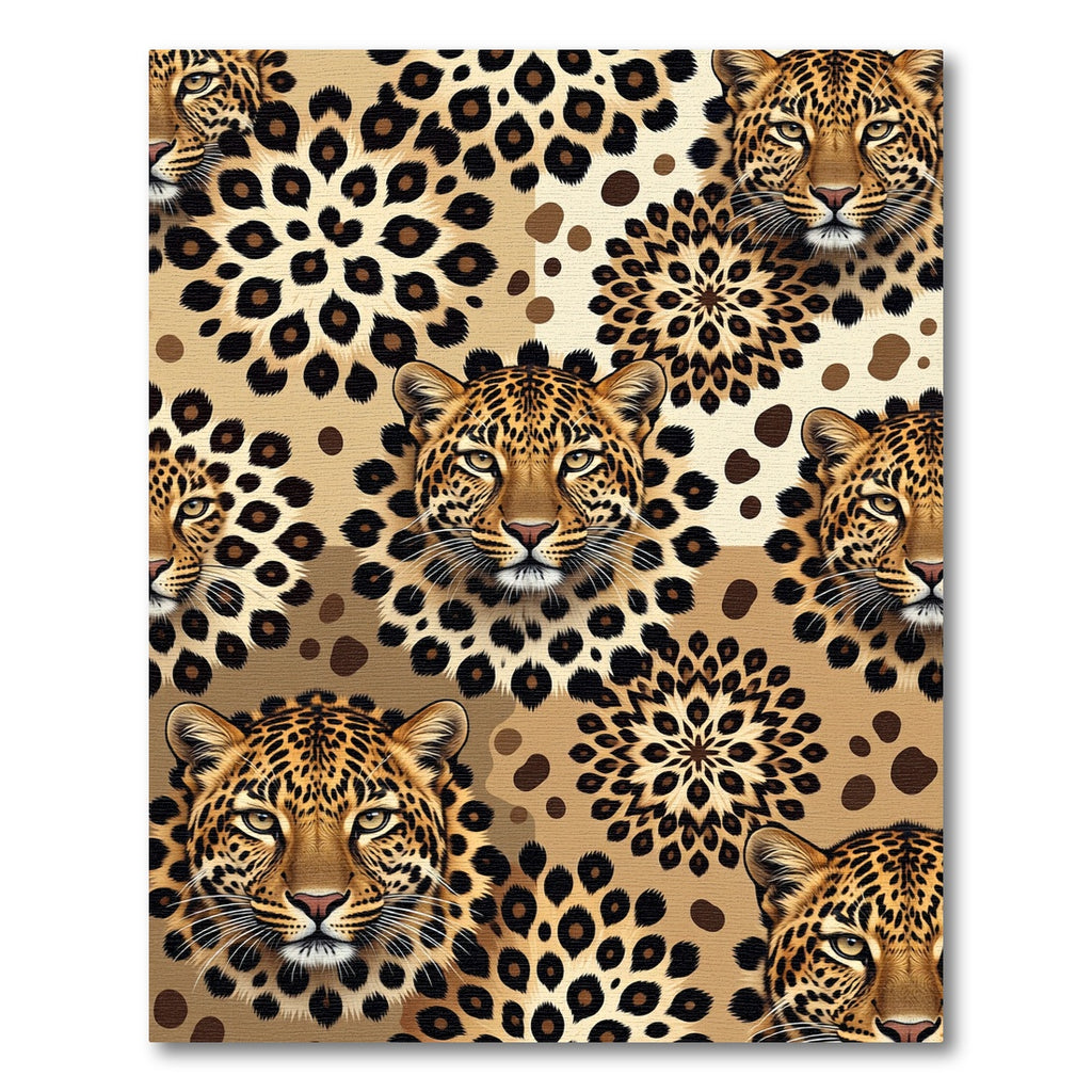 Golden Leopard Face and Rosette Tapestry Rug