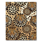 Golden Leopard Face and Rosette Tapestry Rug