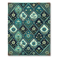 Teal Botanic Diamond Lattice Floral Rug